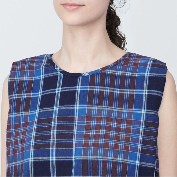 **SOLD** MUJI Madras Check Sleeveless Blouse Top size XS NWT - Picture 6 of 8